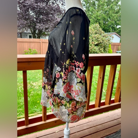 Anthropologie Daniel Rainn Short Sleeve Black Sheer Floral Blouse - Picture 3 of 8